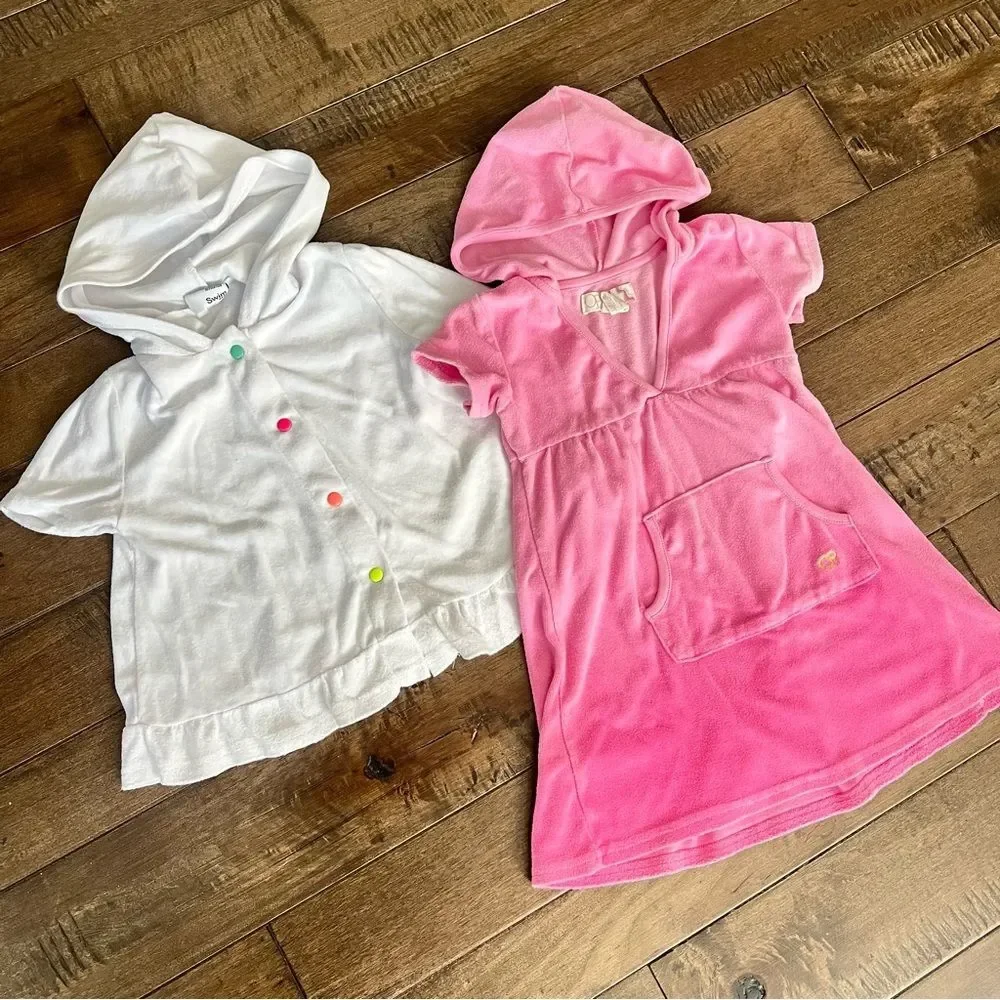 OP Freestyle Swim Cover Ups Pink and White Hooded Dresses Terry Cloth Bundle Lot
